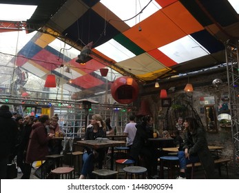 Interior Of The Beautiful, Historical, Famous Building At Budapest Hungary. April 2018. Szimpla Kert Bar Desing.