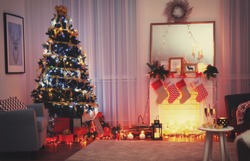 Interior Of Beautiful Living Room Decorated For Christmas