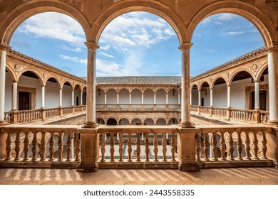 Interior of the beautiful Renaissance cloister of the convent of La Asunción de Calatrava de Almagro, Ciudad Real, Spain, from the first floor - Powered by Shutterstock