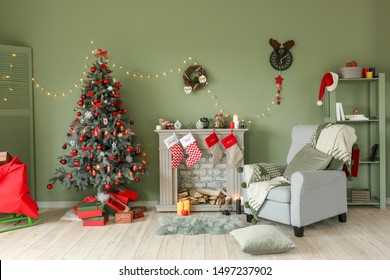 Interior of beautiful room decorated for Christmas