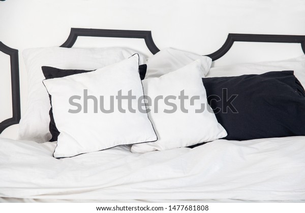 Interior Bedroom Black White Stylish Location Stock Photo