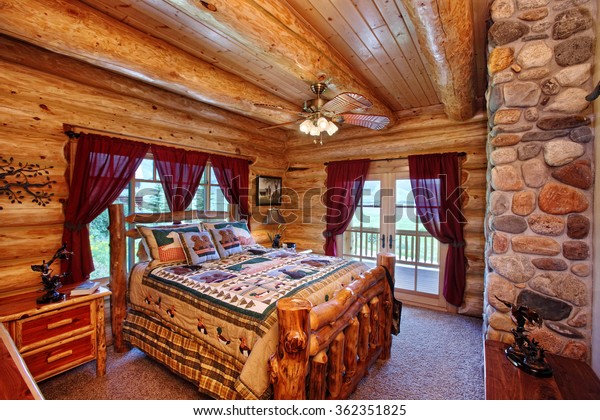 Interior Bedroom Modern Yet Rustic Log Stock Photo Edit Now