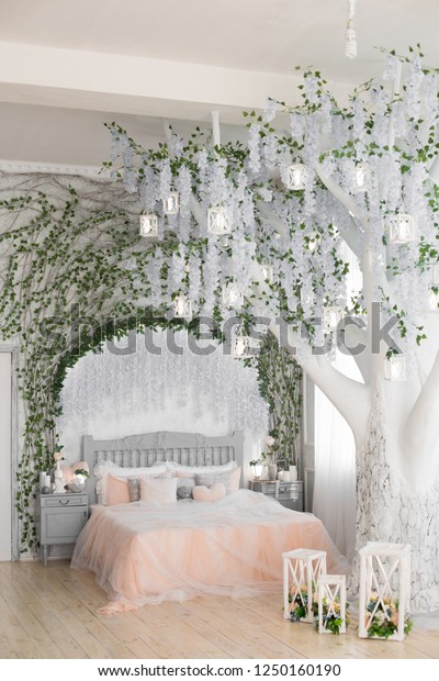 Interior Bedroom One Double Bed Peach Stock Photo Edit Now