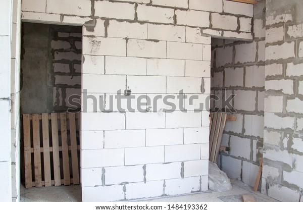 Interior Bedroom Under Construction Niche Wardrobe Stock Photo