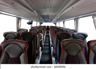 Interior Of Big Coach Bus With Leather Seats