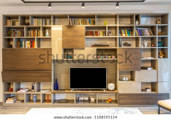 Interior Book Shelf Tv Royalty Free Stock Image