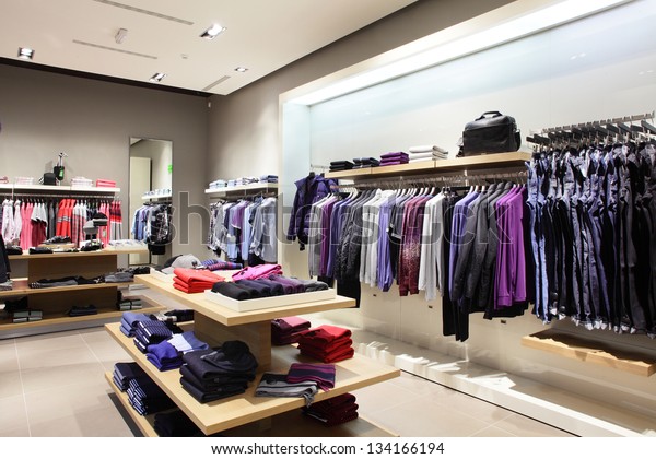 interior of brand new\
fashion clothes store