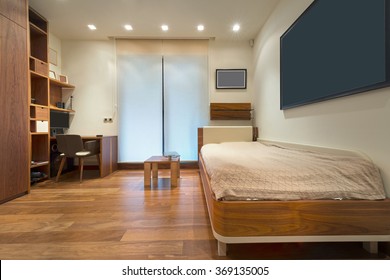 Interior Of A Brown Wooden Study Room