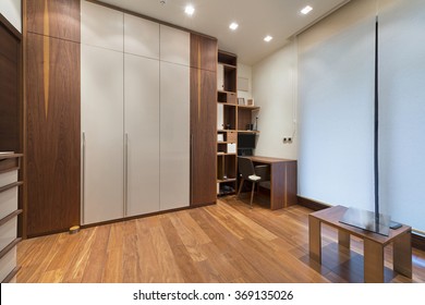 Interior Of A Brown Wooden Study Room