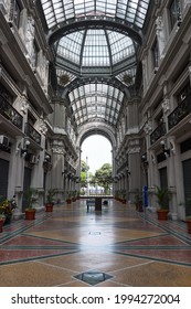 Interior Of Building With Classical Architecture And Transparent Glass In The Roof. Detail Of The Interior Of The Municipal Palace Of Guayaquil.