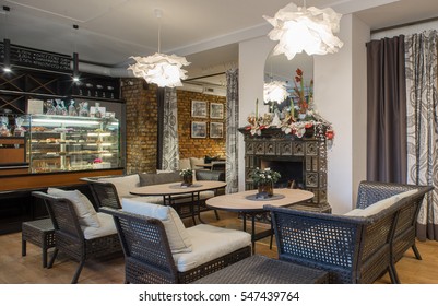 Interior of caffe restaurant.   Modern design.