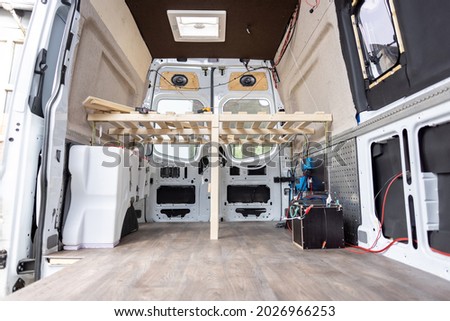 Interior of a camper van under construction