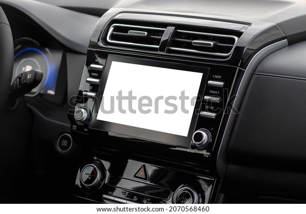 The\
interior of the car. Car-mounted tablet with\
mockup