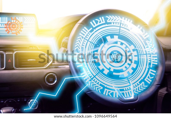 Interior car with icon car technology for\
transportation business digital and\
automobile