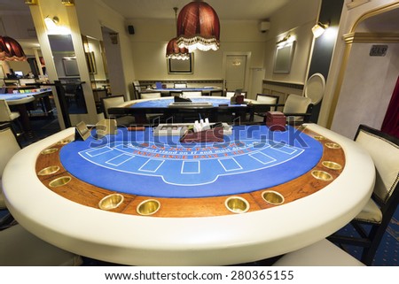 Interior of a casino with blackjack table