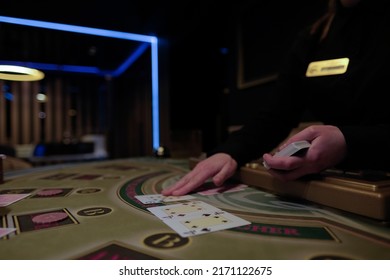 The interior of the casino. the concept of online gambling games. Playing for money. blur casino interior background.
