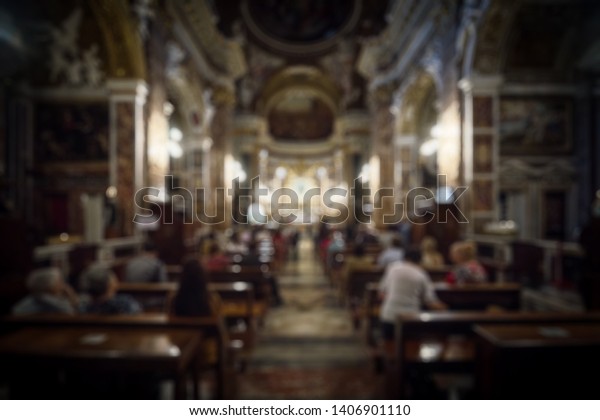 Interior Catholic Church Abstract Creative Blur Stock Photo