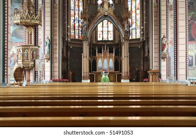 The Interior Of A Catholic Church In Europe