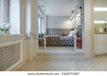 interior of cheapest bedroom in studio apartments or hostel. 