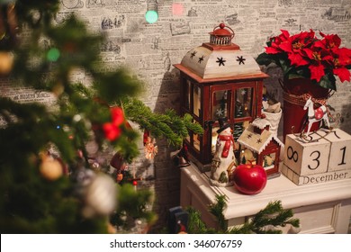 Interior Christmas Home Decoration On The Table. December 31