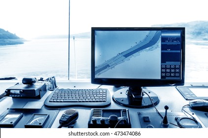 Interior Of Cockpit Of A Cruise Ship On The Yangtze River, China