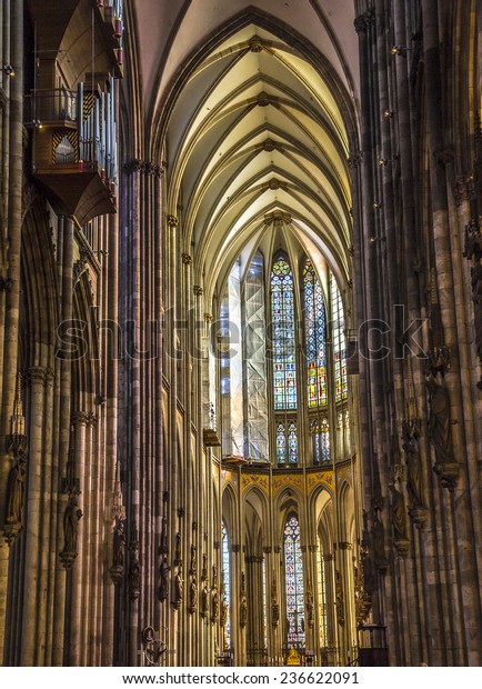 Interior Cologne Cathedral Organ Gothic Columns Stock Photo