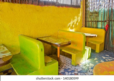 Interior Of  Colorful Caribbean Mexican Cafe, Restaurant