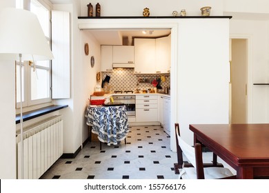 Interior, Comfortable Small Apartment, Kitchen View 