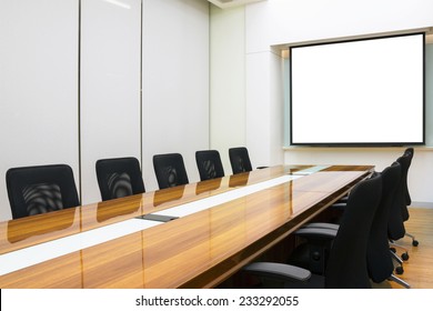 Interior Conference Room, Meeting Room, Boardroom, Classroom, Office, With White Projector Board.