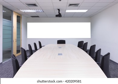 Interior Conference Room, Meeting Room, Boardroom, Classroom, Office, With White Projector Board.