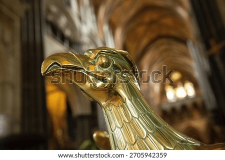 Interior with copper hawk head at the Salisbury Cathedral, formally known as the Cathedral Church of the Blessed Virgin Mary, a remarkable architectural masterpiece located in Salisbury United Kingdom