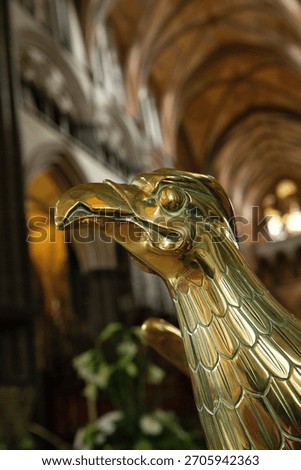 Interior with copper hawk head at the Salisbury Cathedral, formally known as the Cathedral Church of the Blessed Virgin Mary, a remarkable architectural masterpiece located in Salisbury United Kingdom