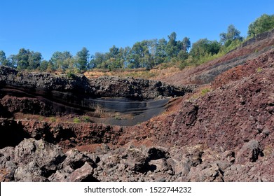 Interior of the crater of Auvergne volcano Lemptegy open to tourism with guided tour