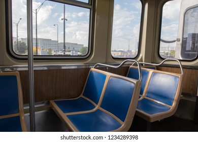 The Interior Of CTA(Chicago Transit Authority) Blue Line Train. 