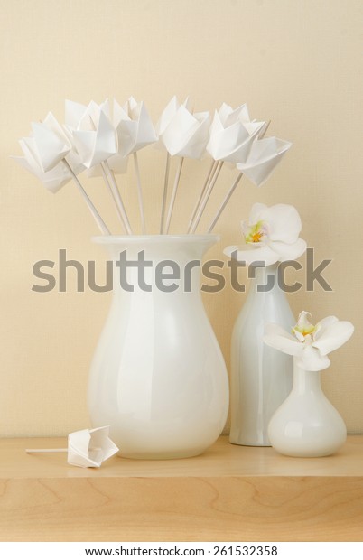 Interior Decoration Origami Tulips White Vase Stock Photo Edit