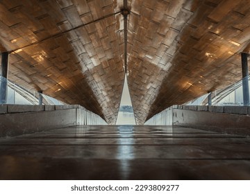 Interior Design Art Architecture name is PA SAN or Pasan Wooden Bridge, The memorial building landmark architecture for the origin of Chao Phraya River at Pak Nam Pho Located at the cape of Yom Island