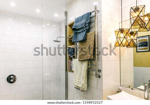 Interior Design Bathroom Project Scandinavian Style Stock