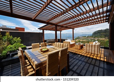 Interior design: Beautiful terrace lounge with pergola - Powered by Shutterstock