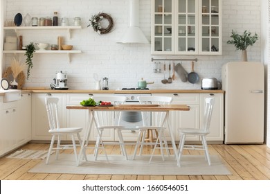 Monotonous sequence Waste Interior Design Bright White Modern Kitchen Stock Photo (Edit Now)  1660546051