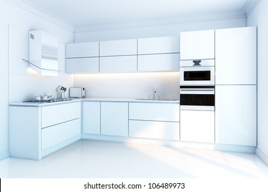 Interior Design Of Clean Modern White Kitchen