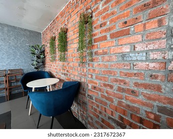 Interior design at Coffee Café with brick wall deco. - Powered by Shutterstock