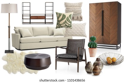 Interior Design Collage. Mood Board Interior Of Living Room.