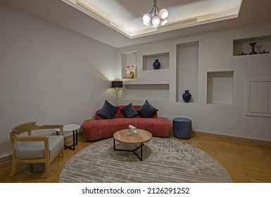 Interior design of corner seating area in a luxury hotel resort lobby reception area