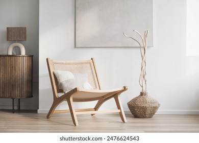 Interior design with furniture, boho scandinavian style, home staging and minimalism concept - Powered by Shutterstock