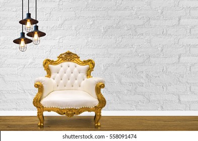 Interior design with Luxurious vintage style sofa on white wall.