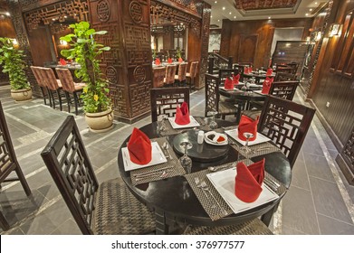 Interior Design Of A Luxury Hotel Asian Restaurant Dining Area With Ornate Decor