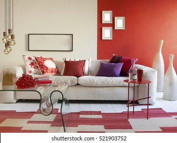 Interior design of a luxury living room, modern lamp