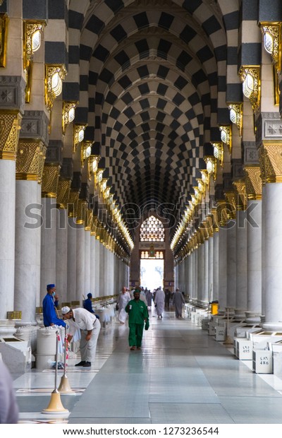 Interior Design Masjid Nabawi Prophets Mosque Stock Photo