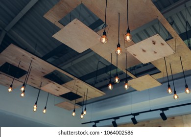 Interior design of modern restaurant ceiling. Steam-punk, pop-art, high-tech, loft design
