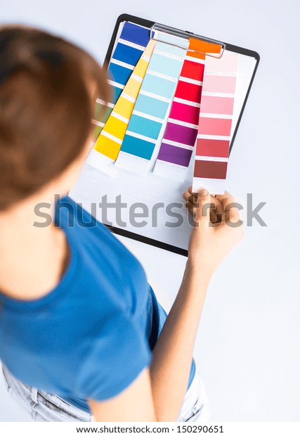 Interior Design Renovation Concept Woman Working Stock Photo